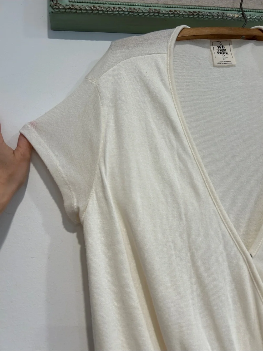 Free People Off-White Draped Surplice Short Sleeve bubble hem Top women’s small